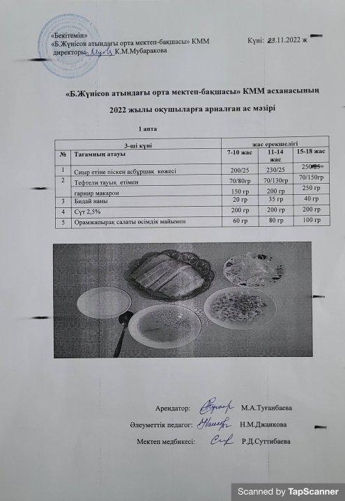Күнделікті меню 22-25.11.22