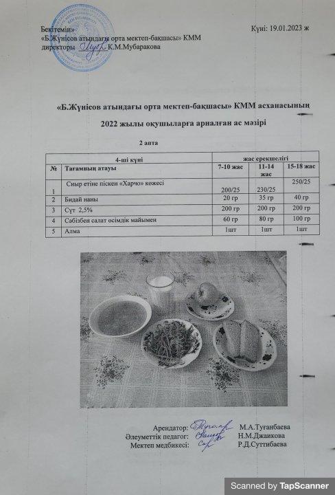 Күнделікті меню  16-20 қаңтар