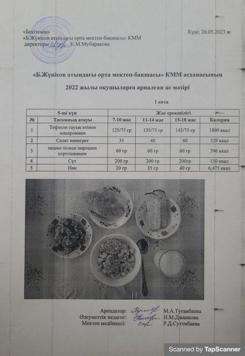 22.05-26.05 ас мәзірі