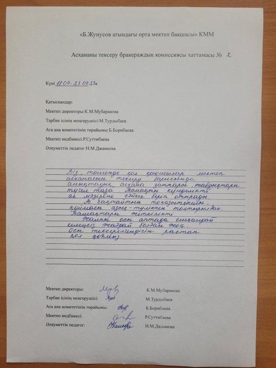 Бракераж комиссиясының хаттамасы