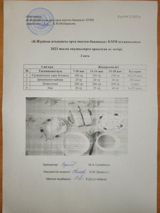 Ас мәзірі 4-8 желтоқсан аралығы