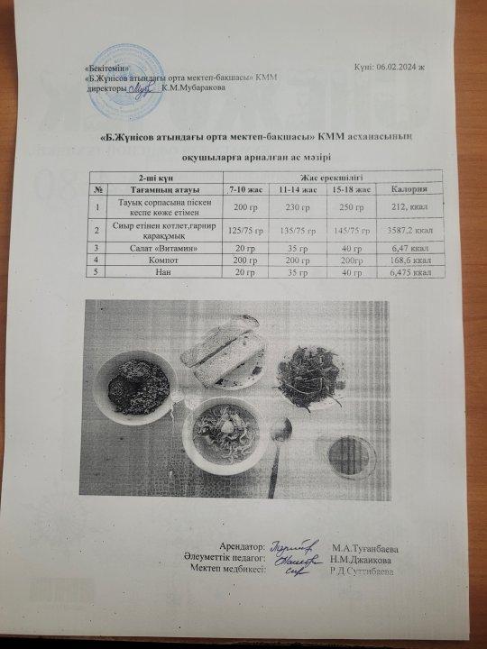 5-9 ақпан күнгі ас мәзірі